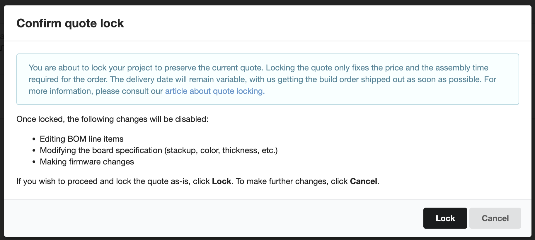 Lock dialog